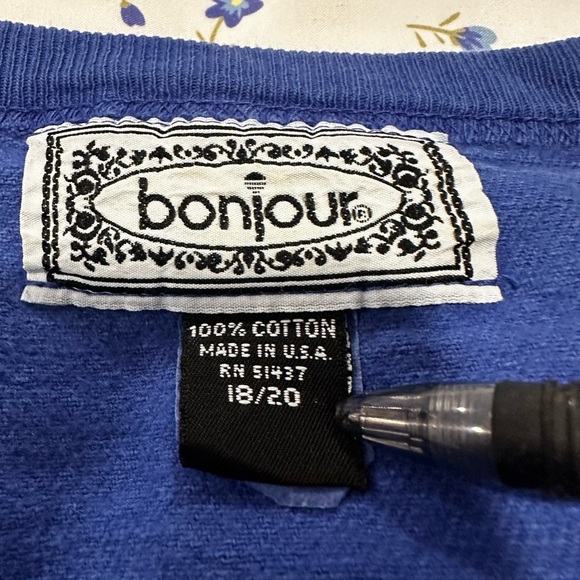 Vintage 90s Size: 18/20 Bonjour Jeans Graphic Oversized Boxy Blue Tee. - Picture 6 of 14